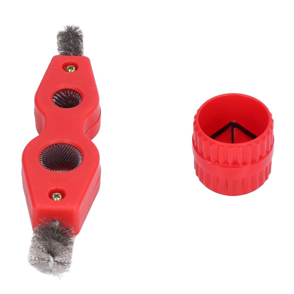 4PCS for 1/2 in and 3/4 in Pipes Copper Pipe Cleaner and Reamer Set Red Copper Tubing Brush Pipe Deburring Tool with Wire Brush