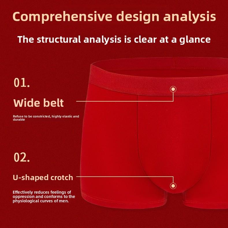 Men's Spring and Summer Marriage This Year Red Breathable Comfortable Flat Angle Underwear