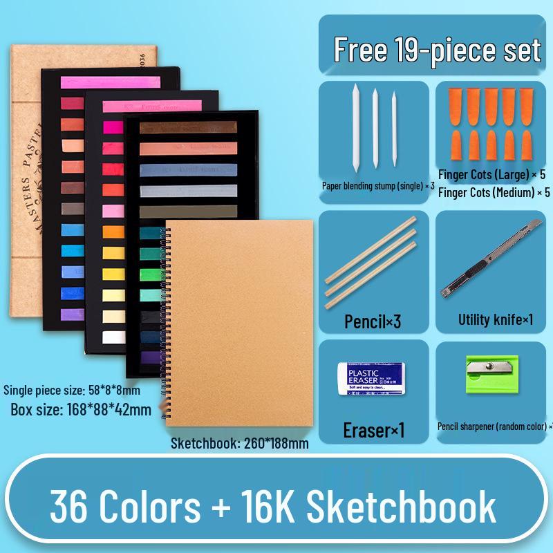 Mali Brand Pastel Chalk Set - 36 Colors Chalk Powder with Brushes for Beginners