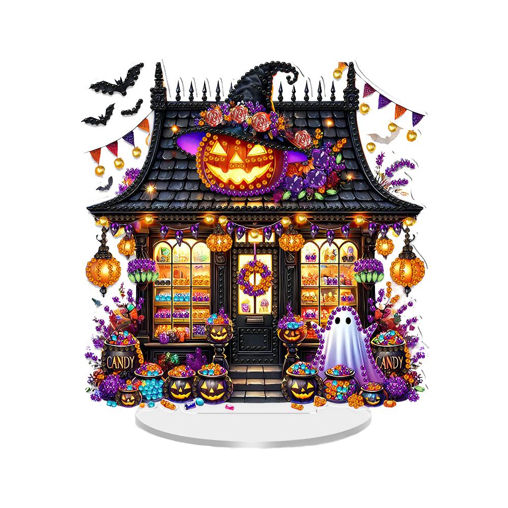 2D Flat Halloween DIY Diamond Painting Desktop Ornaments Kit Diamond Painting Desktop Decorations for Home Office Desktop Decor