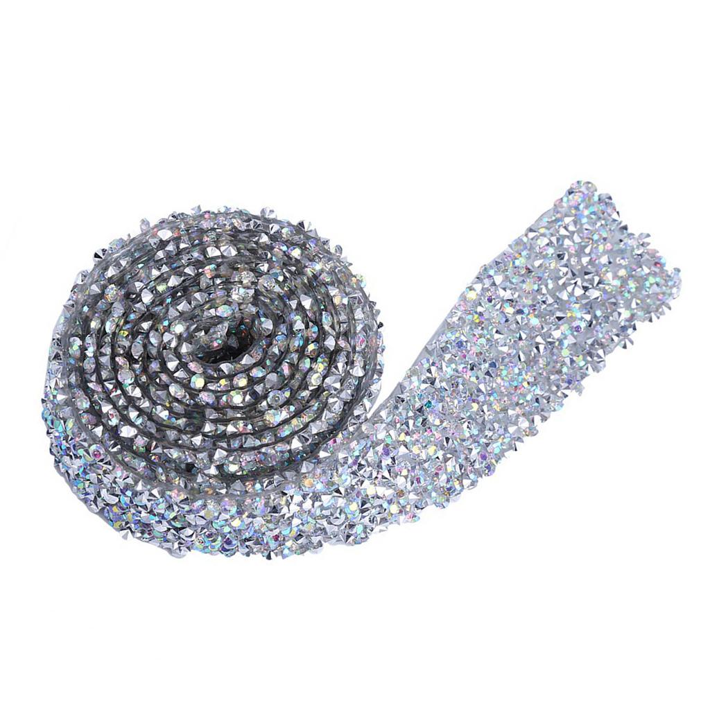 1 Yard 3cm Width Sparkling Back Glue   Rhinestone Decorative Banding Belt Silver