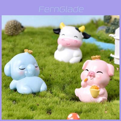 Adorable Resin Animal Miniatures Blue Elephant Pink Pig Yellow Rabbit White Cow Perfect For Diy Terrariums