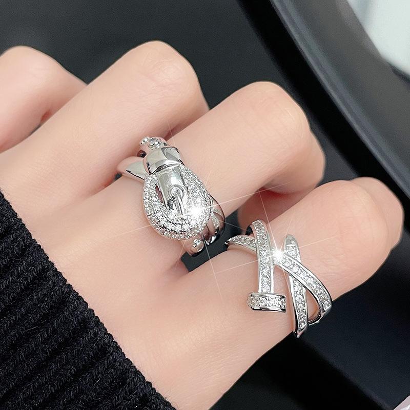 Full Of Diamonds, Zircon Belt, Nails Stacked, Open Ring, Niche Design, Cold Wind, High-End Ring