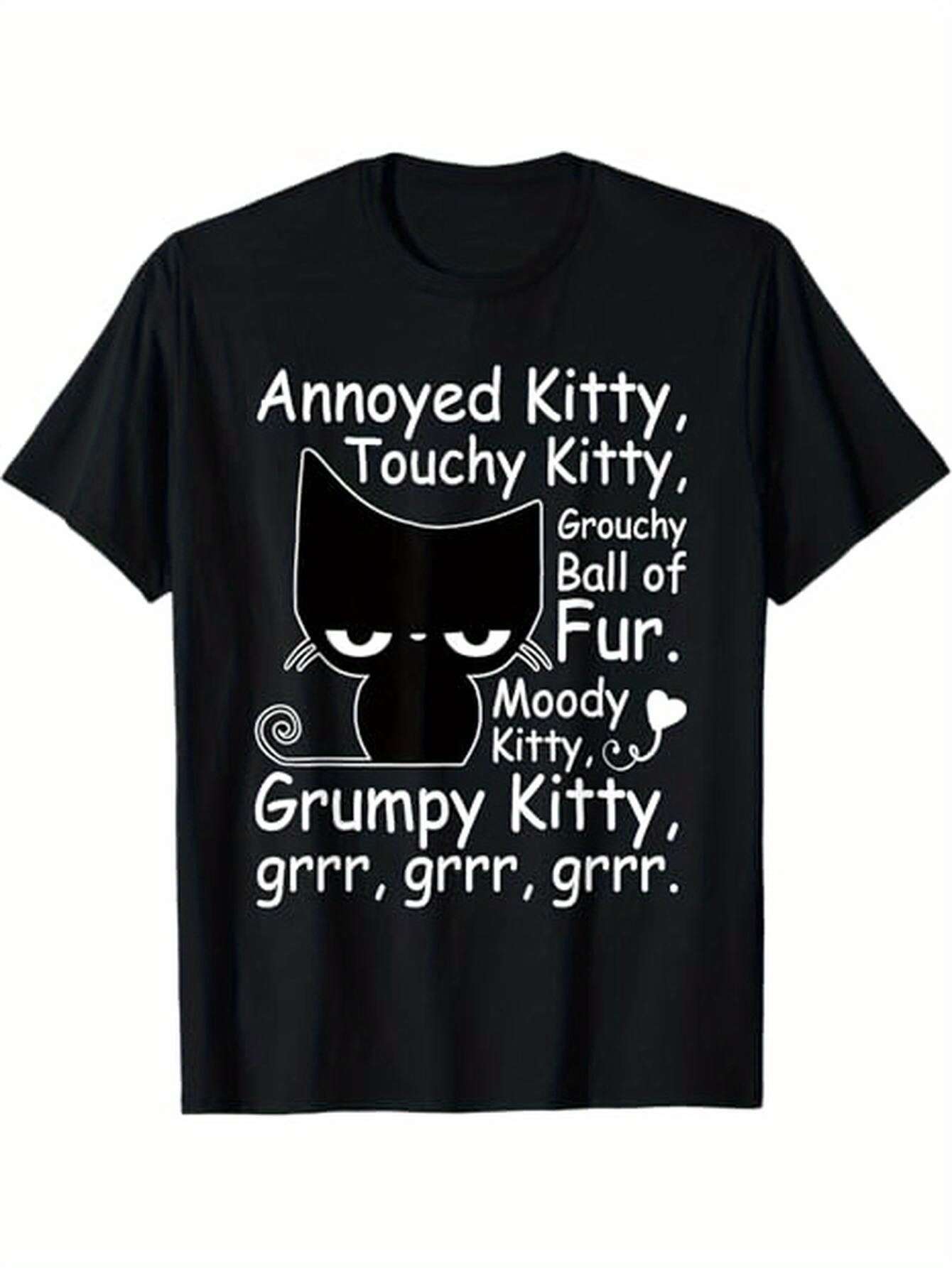 Funny Cat Graphic TShirt Angry Kitty Design with Humorous Phrases Perfect Gift for Cat Lovers Women Summer Streetwear Y2K S