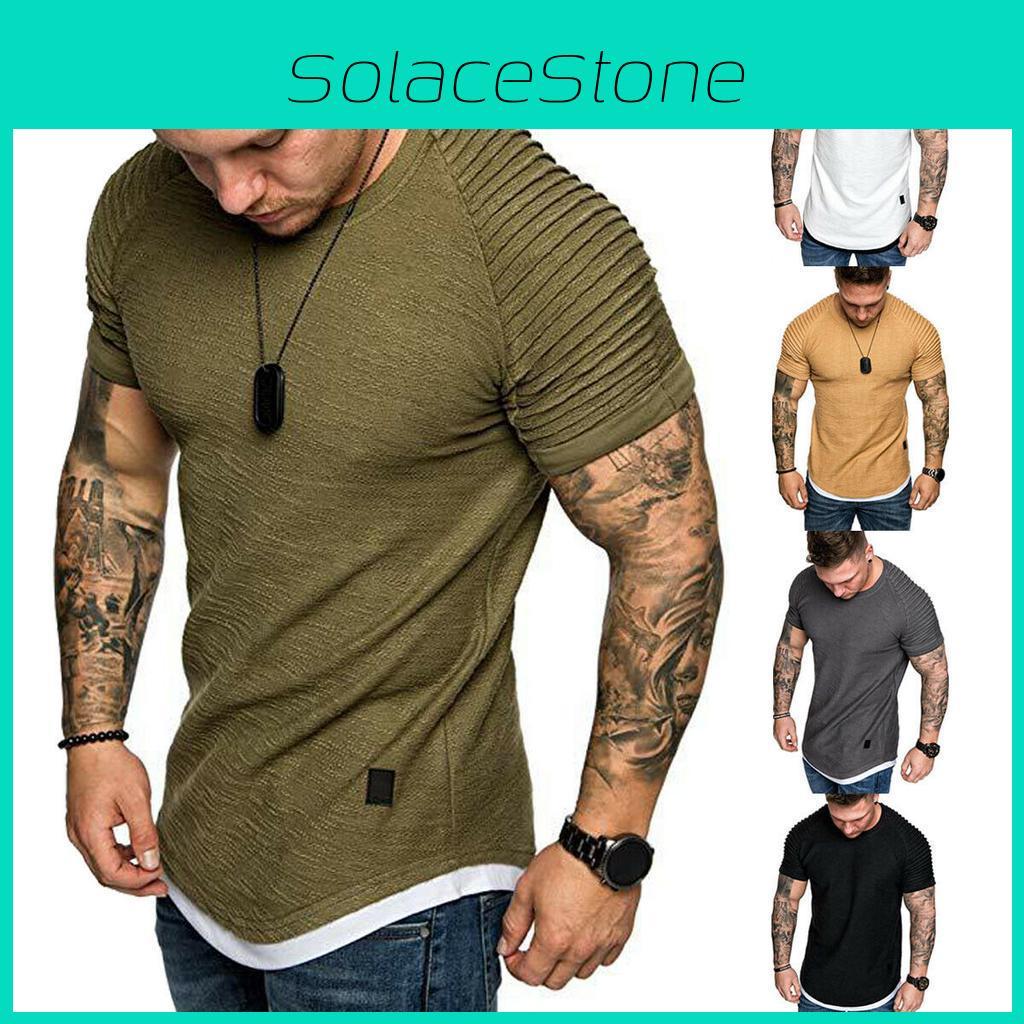 Men Solid Color Slim Fit O Neck Short Sleeve Muscle Tee Shirt Casual Shirts Tops