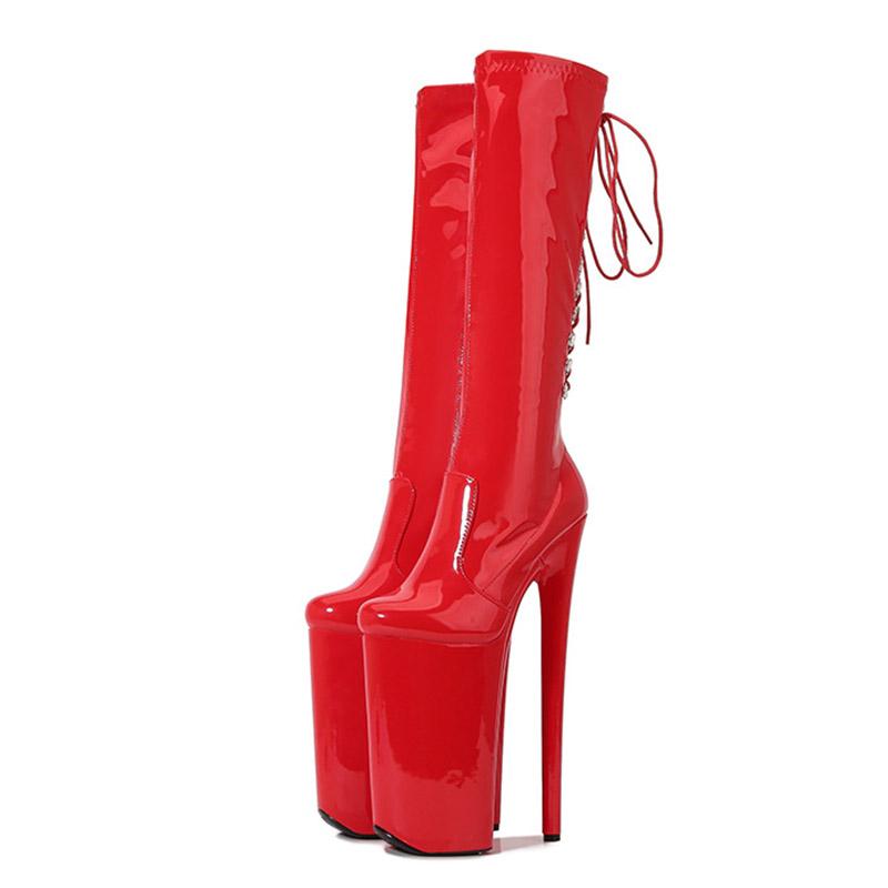 Botas hasta la rodilla superaltas de 26CM para mujer, zapatos finos de tacón alto con cremallera y cordones, Botas Largas con punta redonda para baile en barra para club nocturno