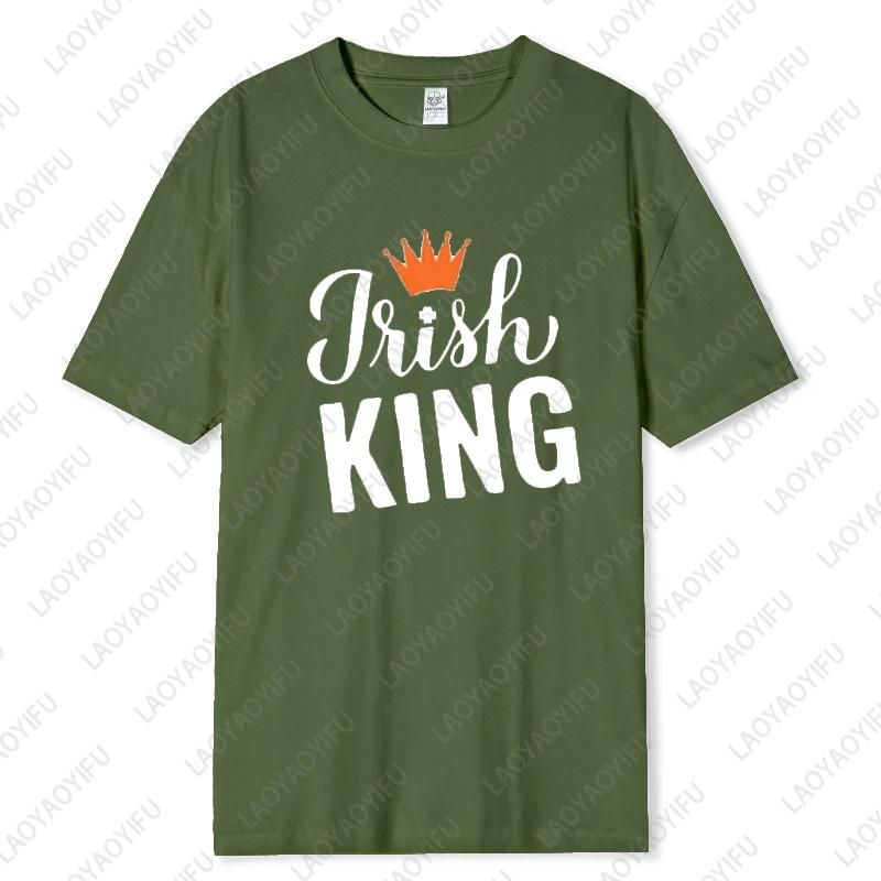 St Patricks Day King and Queen Printed Cotton TShirt Matching Couple Outfit Lovers Shamrock Husband Wife Tee Mr and Mrs Tops