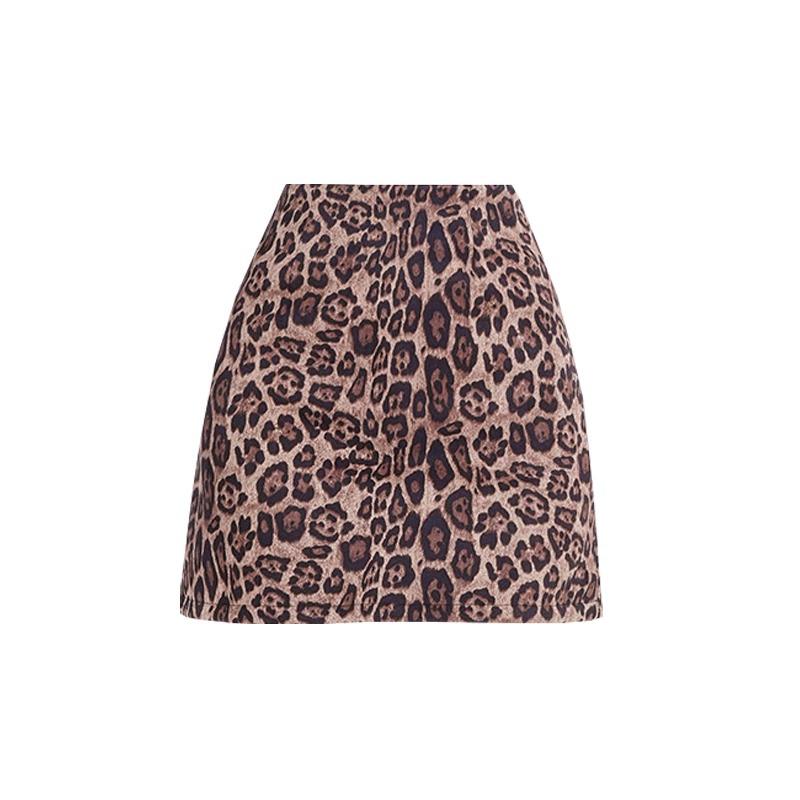 Suede Leopard Print A-line Midi Skirt for Women - Autumn/Winter 2024 Collection