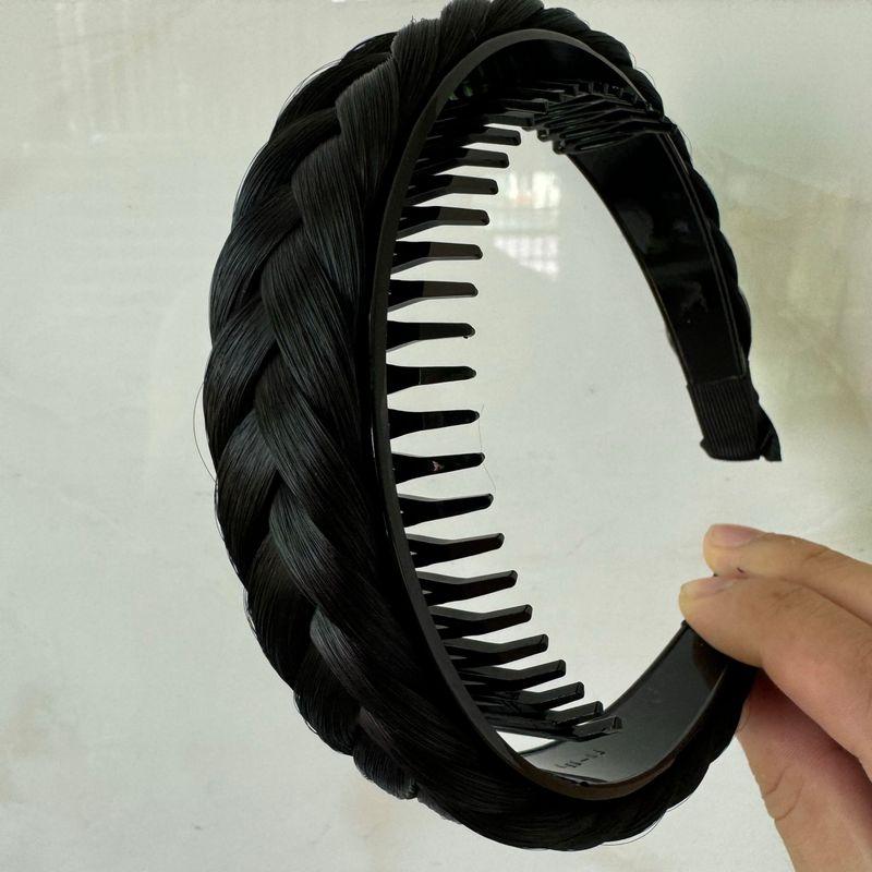 

New Product with Comb Teeth High Skull Top Fishbone Braid Headband Wig Cover Gray Hair Cable Stitch Retro Non-Slip Headgear Hair Accessories New arrival Hairband with Comb Nature Black