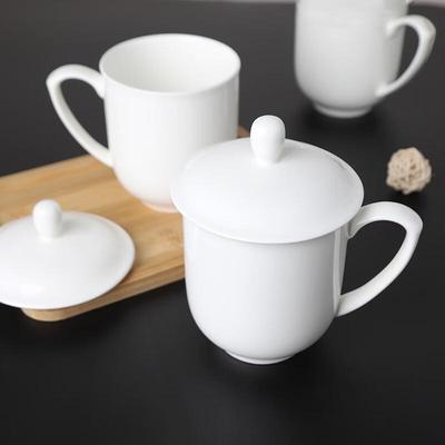 Yuzun Bone China White Covered Cups - Set of 6