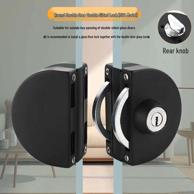 Frameless Glass Door Lock: U-shaped Hook & Round Lock for Single/Double Sliding Main or Office Doors