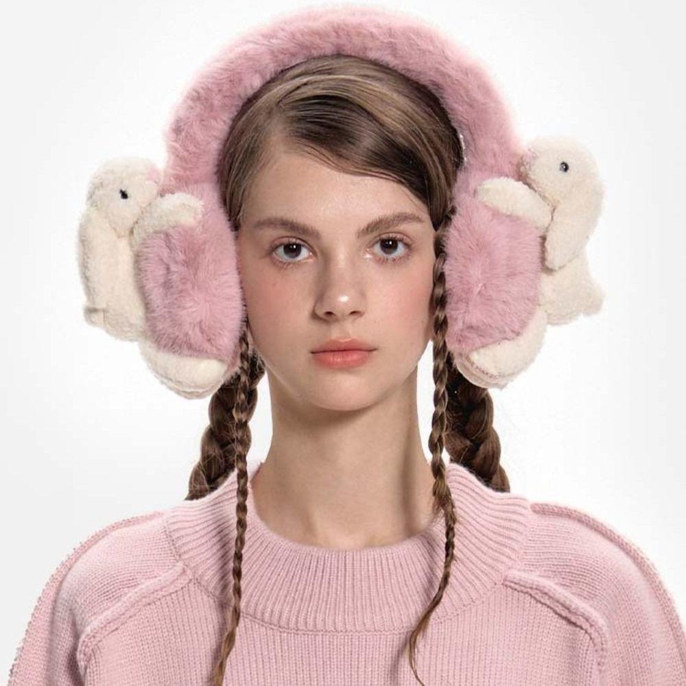 Fixed Plush Earmuffs Fluffy Faux Fur Ear Warmers Fashion Bear Rabbit Ear Muffs  For Women