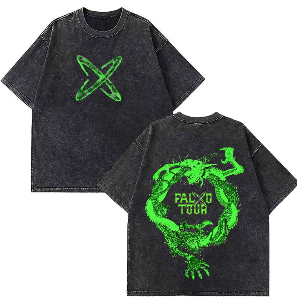 Rapper Feid Ferxxo Falxxo Tour 2026 Print Vintage Washed T-Shirt Herren Mode T-Shirt Kurzärmelig Lässig Baumwolle Lockere T-Shirts