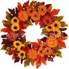 Harvest Wreath With Pumpkins Berries Vine Circle Halloween Thanksgiving Door Decor