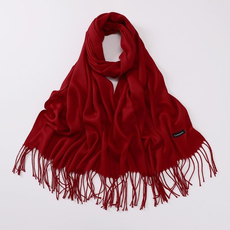 Autumn and winter various solid color imitation cashmere scarves women's monochrome thickened warm fringed shawl scarf scarf bright red scarf