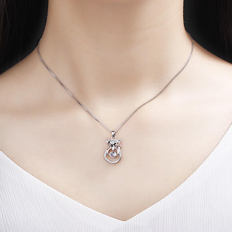 Sterling Silver Smart Fox Necklace - Korean Style Clavicle Design, Perfect Valentine's Day Gift for Women