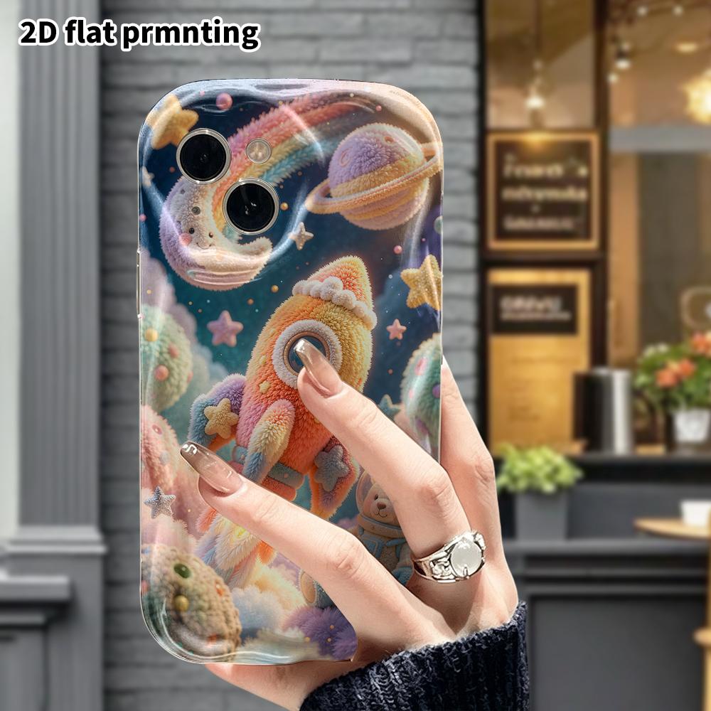 Phone Case: 2D flat, fits iPhone 18 17 16 15 14 13 12 Pro protective case, little bear space rocket, perfect Christmas and Halloween holiday gift