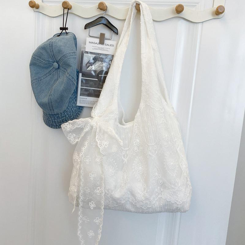 Korean Fresh Lace Flower Canvas Shoulder Bag Fashion Sweet Tote Bags Handbag Female Large Capacity Shopping Commuting Bags