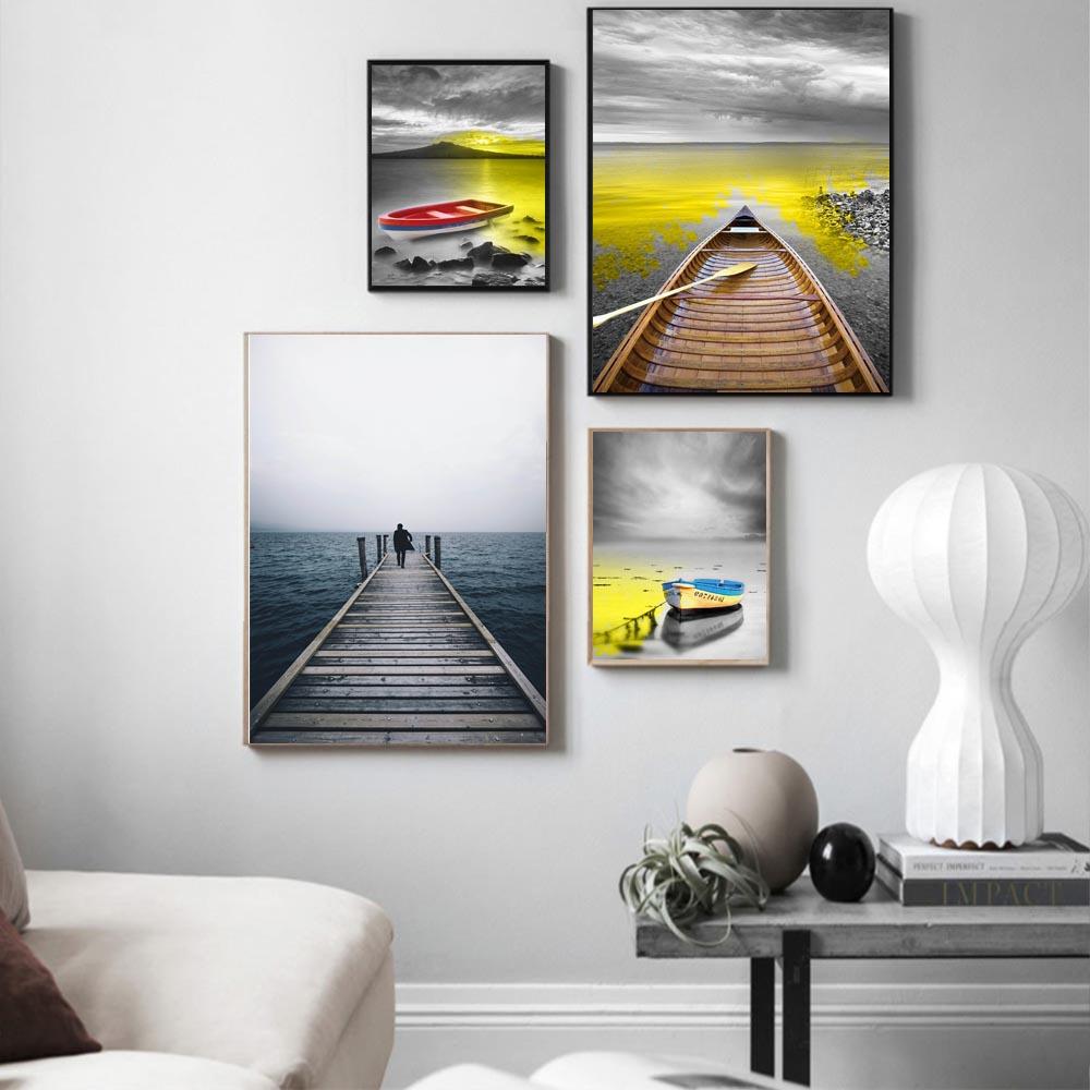 Aesthetic Fashion Port Scenery Canvas Painting Wall Art Lake Boat Poster Office Living Room Corridor Home Decoration Mural No Frame