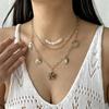 3 Stück Keramik Seestern Anhänger Halskette für Damen Metall Muschel Muschel Mehrschichtig Schlüsselbein Kette Sommerurlaub Reise Schmuck