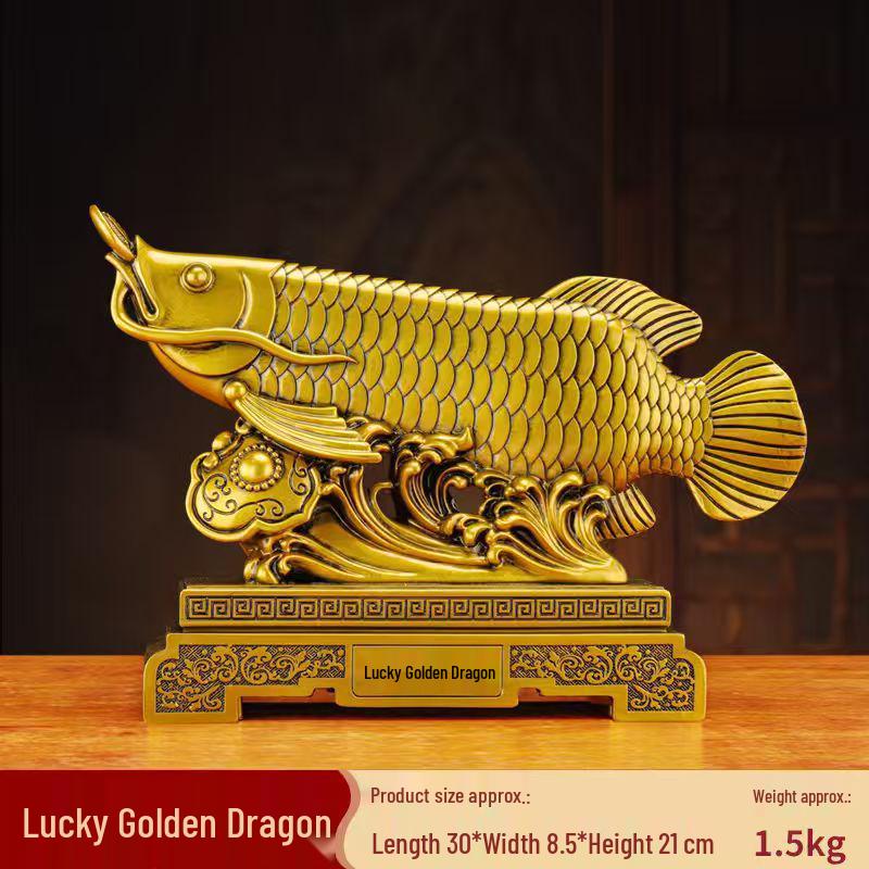Golden Wealth Dragon Arowana Resin Ornament - Home & Office Decor Gift.