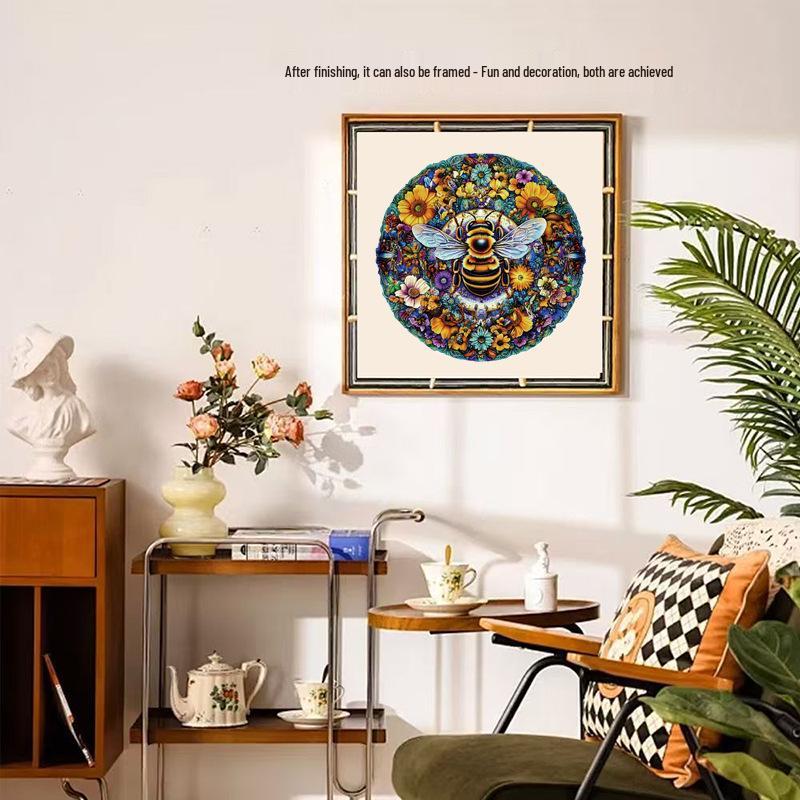 HOOLOOG Blooming Flowers & Bees Wooden Puzzle: Irregular Shape Toy & Decorative Painting with Decompression Gift Money Box