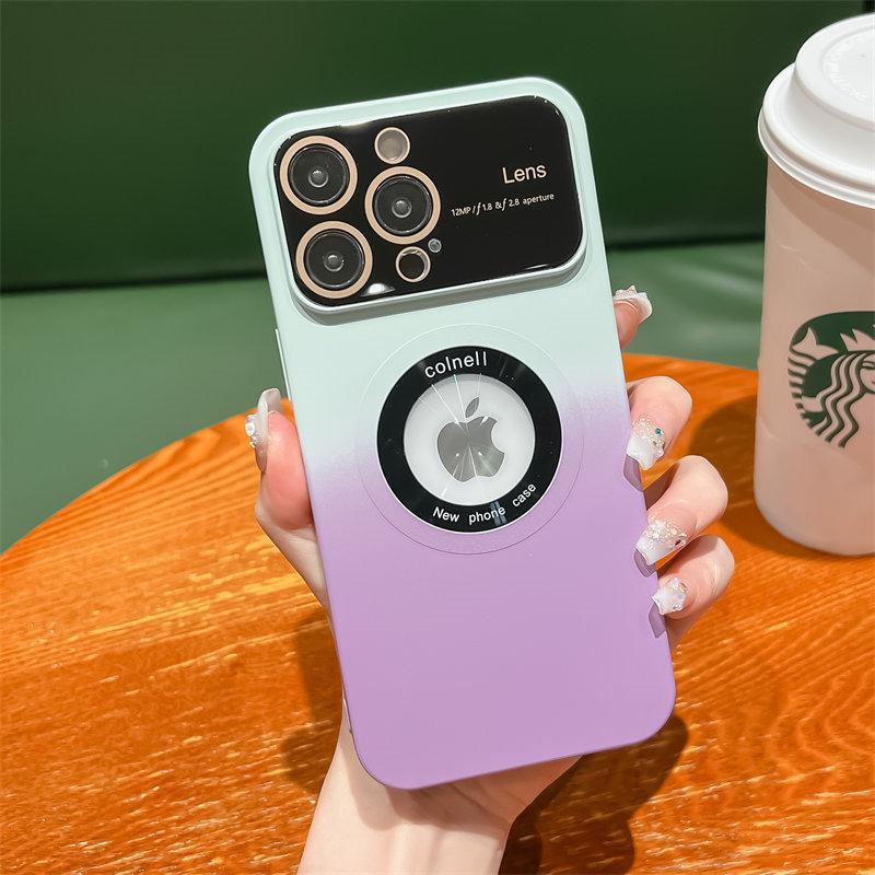 For Magsafe Large Window Camera Protection Case For iPhone 14 12 11 13 Pro Max Plus Logo Hole Magnetic Gradient Color Soft Cover