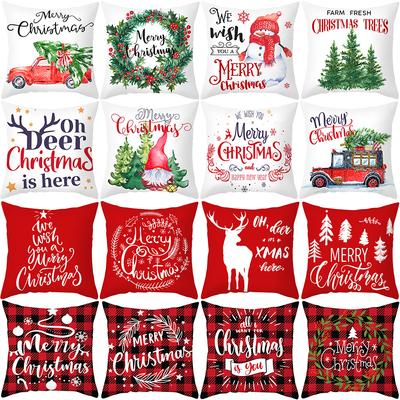 Plaid Christmas Pillow Cover Letter Christmas Tree Sofa Cushion Cover Peach Skin Cushion Home