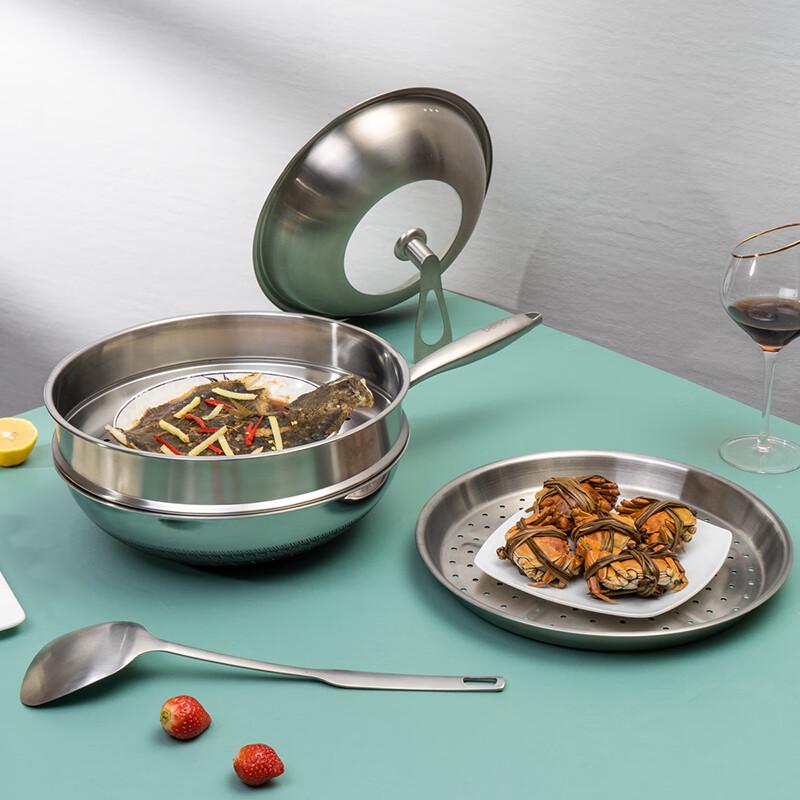 Debo 316L Stainless Steel 32cm Steaming Wok
