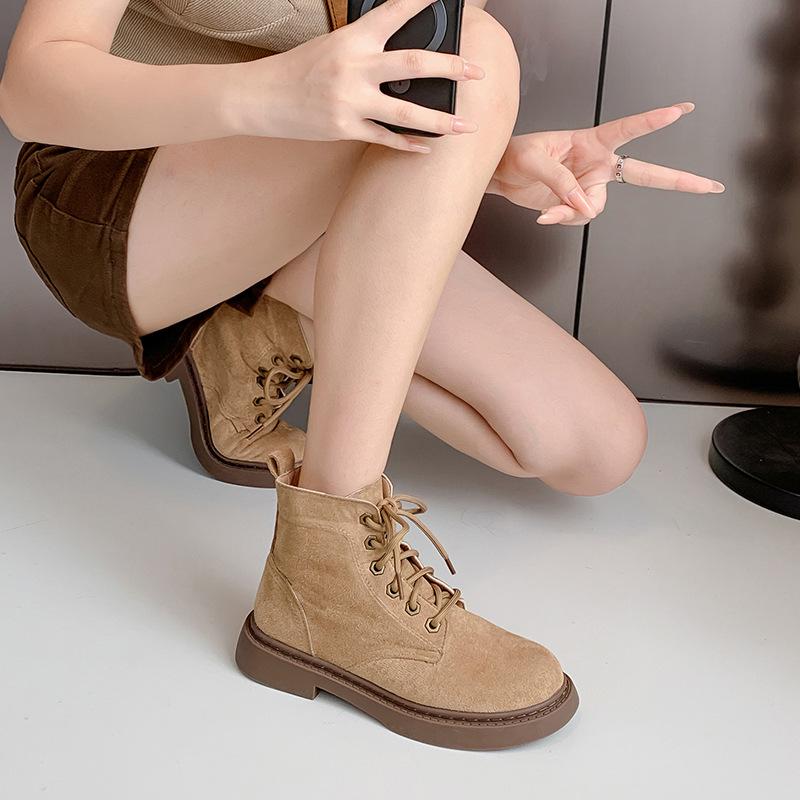 

Women s Khaki Suede Ankle Boots - 2025 Korean & British Style, Flat Platform for Autumn/Winter. 36, for narrow feet order smaller