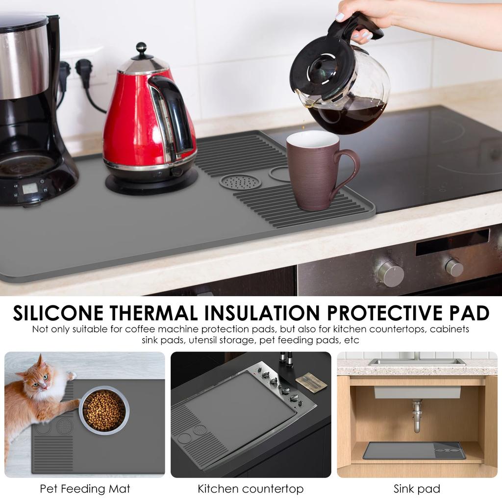 Silicone Coffee Mat with Raised Edges Nonslip Coffee Bar Mat Flexible Coffee Machine Mat Dishwasher Safe Coffee Counter Mat