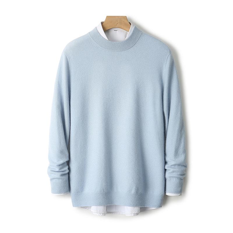 2025 Men's Pure Wool Half-High Neck Pullover Sweater - Warm Fashionable Knitwear for Young Adults