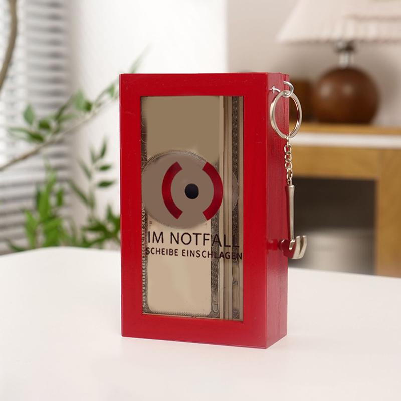 Transparent Money Bank Saving Money Box Creative Red Wood Pull Surprise Box Toy For Kids Adults Cash Storage Challenge Bank Gift