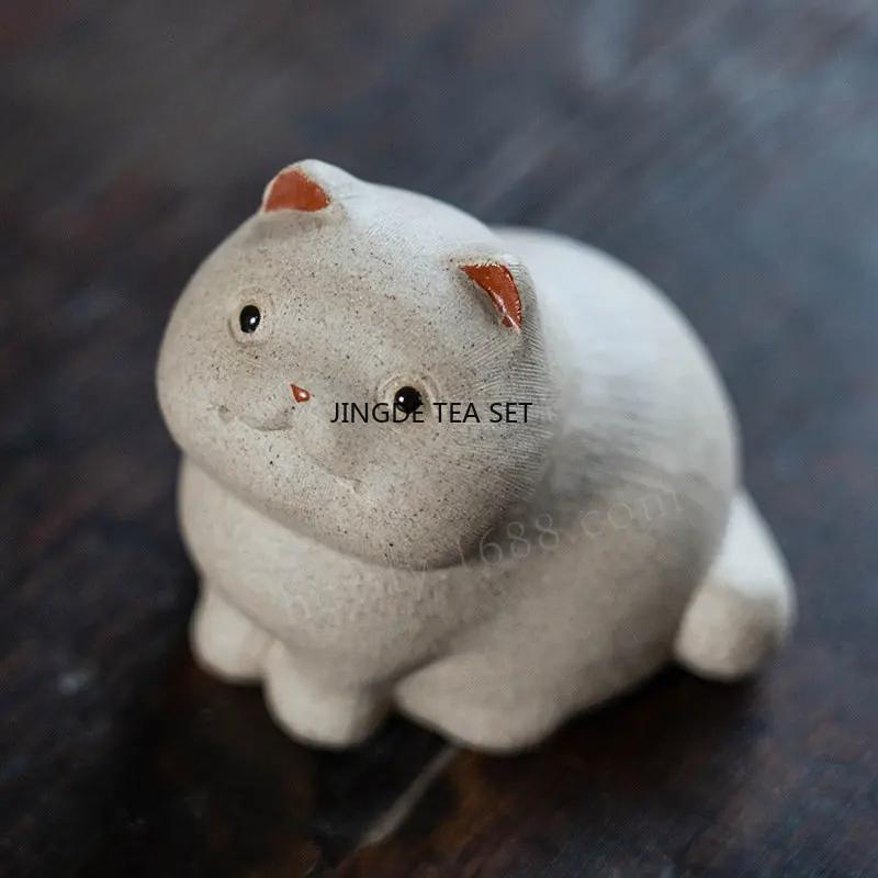 Creative Yixing Purple Clay Tea Pet Handmade Cute Lucky Cat Art Ornament Chinese Kung Fu Tea Set Gift