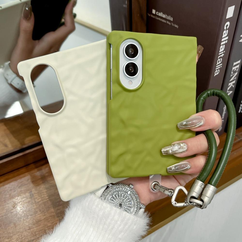 Lanyard Wrist Strap Case For Samsung Z Fold 8 Wrinkles 3D Water Ripples Cases for Galaxy ZFold 8 7 6 5 Fold8 Slim Matte PC Cover