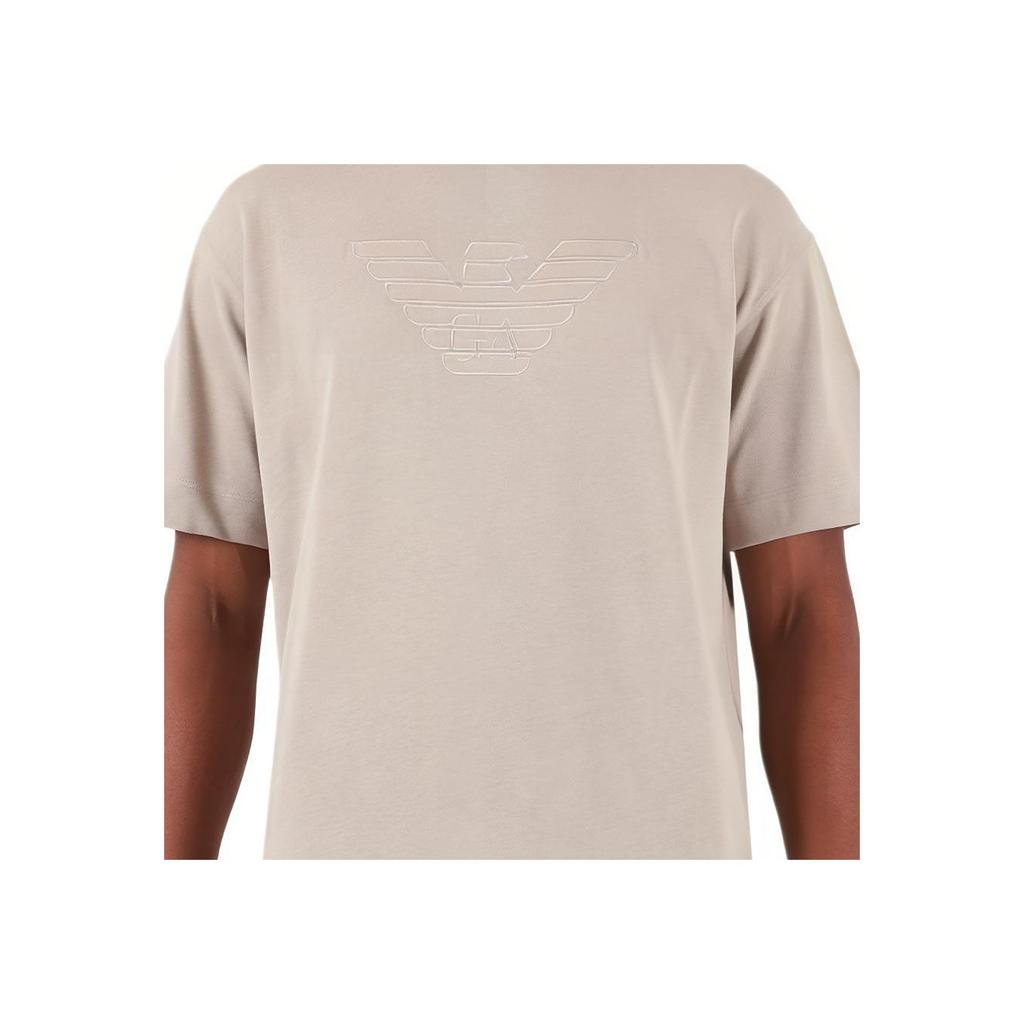 Emporio Armani Ss24 Jednobarevný Kulatý Výstřih Svetr Grafický Potisk Úzký Střih Krátký Rukáv Tričko Pánská trička Tmavě Béžová 3D1T93-1J0EZ-0176