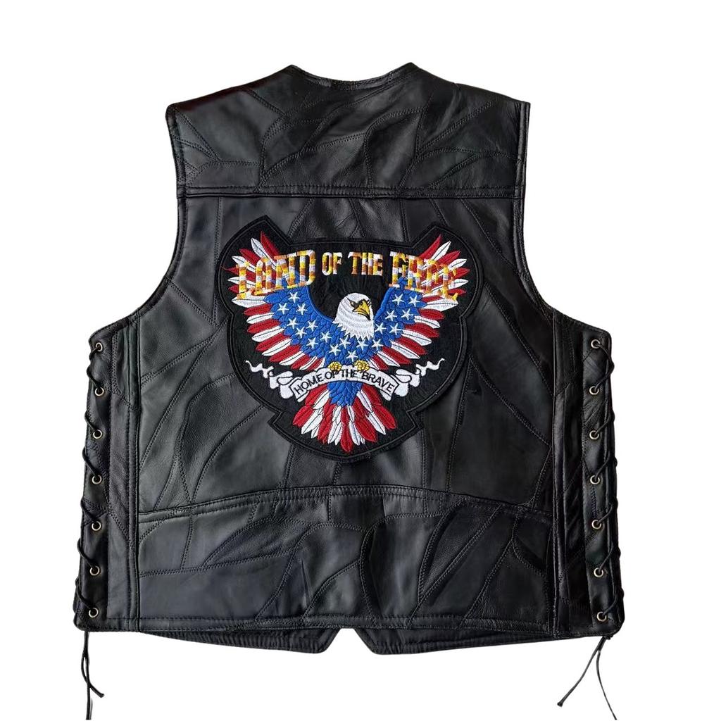 Leder Motorradweste, Herren Lederweste, Europäische und Amerikanische Radfahrerweste, Ganzjahresweste, Besticktes Abzeichen Sonderangebot