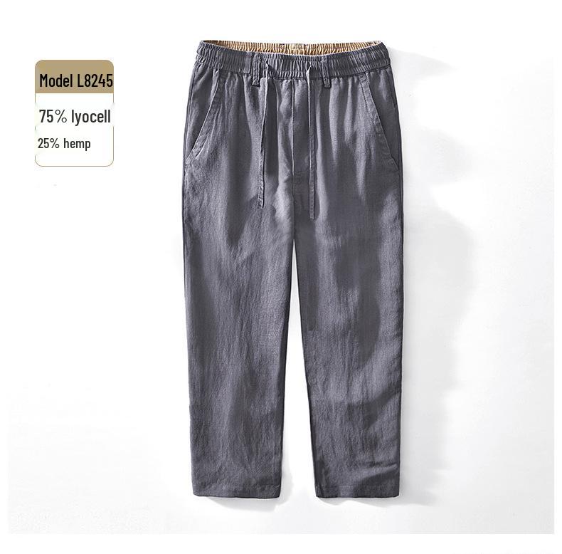 L8245 Elastischer Bund Leinen Tencel Mischung Gerades Bein Lockere Hose - Atmungsaktive Lange Hose