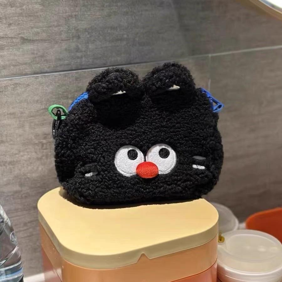 Niche Cute Cartoon Black Cat Fur Bag New Plush Versatile Change Oblique Span Bag Storage Cosmetic Bag Women