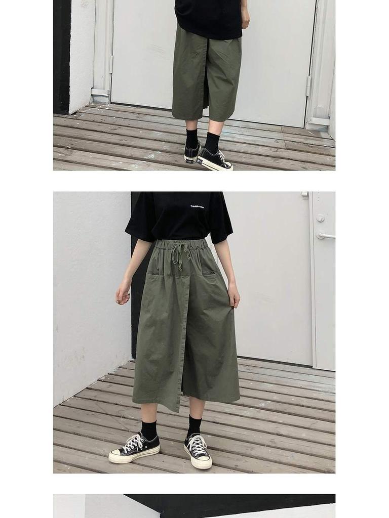 Frühling/Sommer 2020 Ulzzang High Waist Weit Bein Cropped Rockhose für Damen