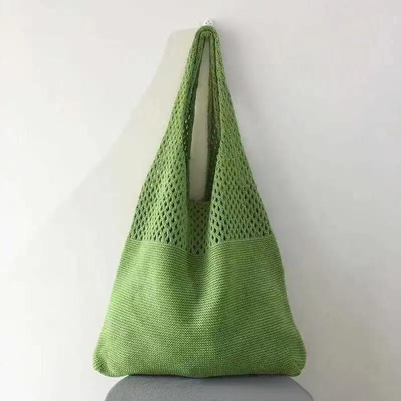 Hollow Hand-woven Bag Women's Leisure Large-capacity Straw Bag Seaside Vacation Shoulder Beach Bag Knitted Tote Bag