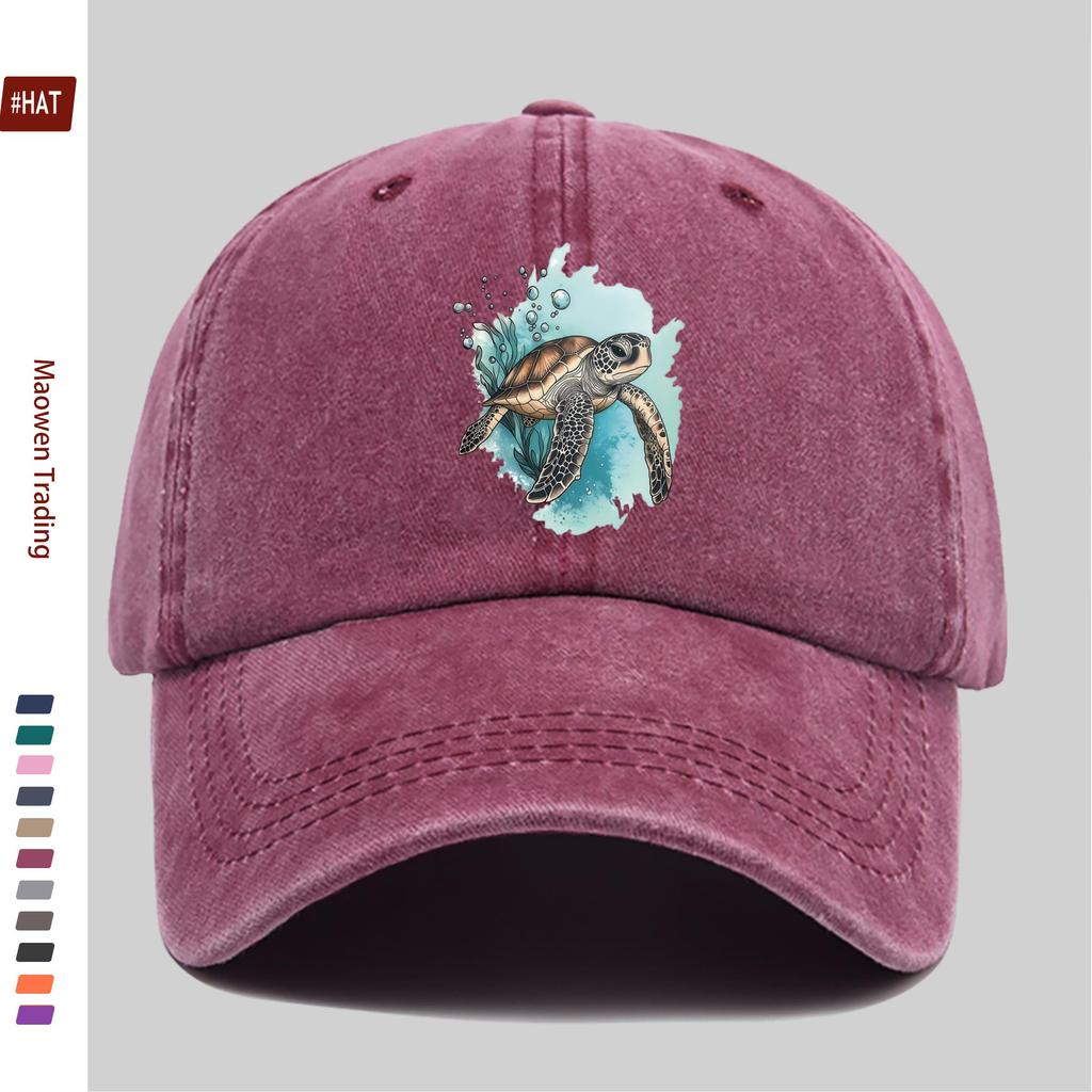 pc pcs Vintage Sea Turtle Print Trucker Cap Adjustable Snapback Suitable for Men Women Lightweight Baseball Hat with Cora