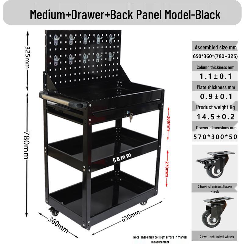 Compact Three-Layer Mobile Tool Cart for Auto Repair and Storage