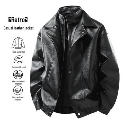 Hot Sale American Retro Lapel Leather Jacket - Men's High-End Spring/Autumn Couple's Style