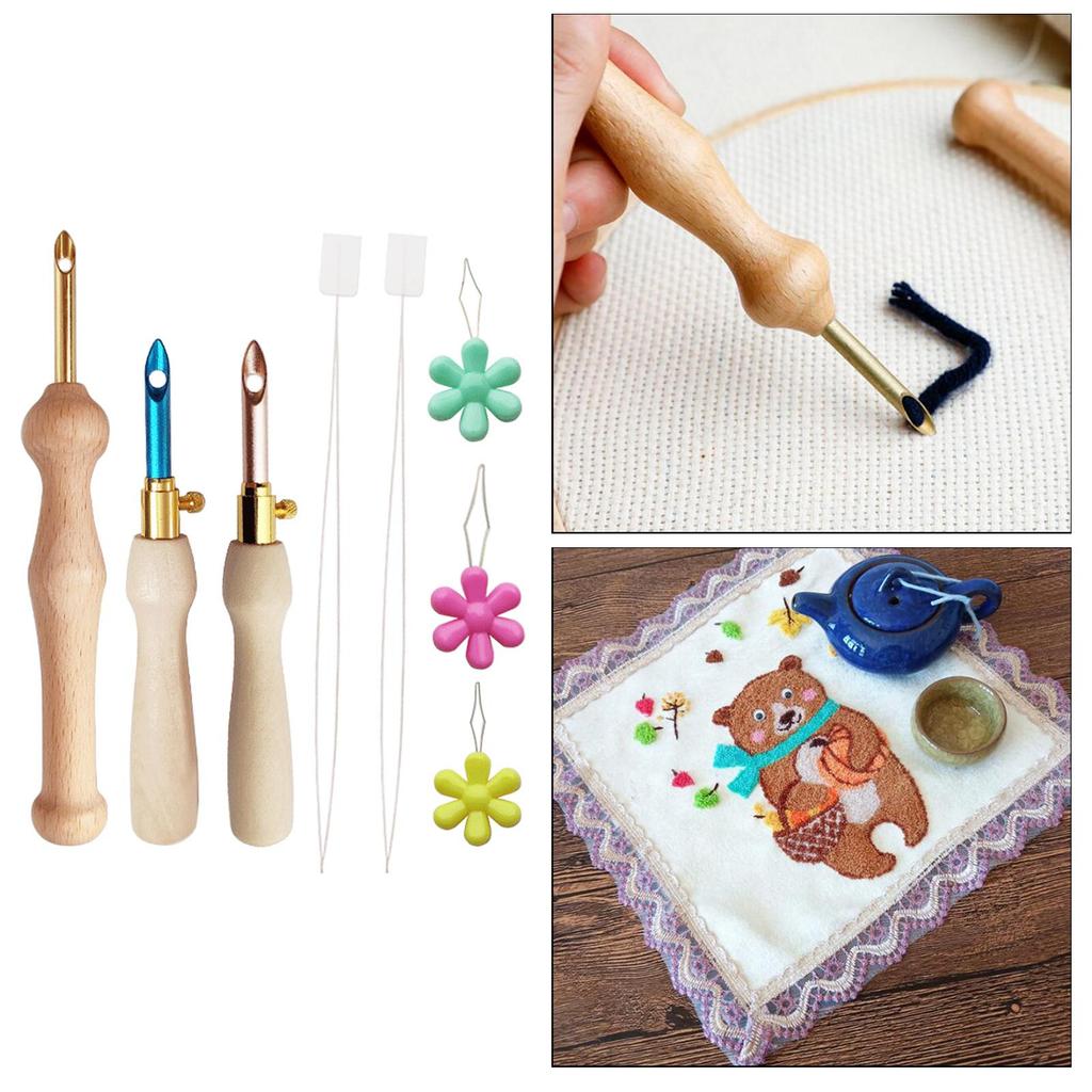 DIY Embroidery Knitting Punch Needle Pen Stitching Sewing Tool Kit+ Threads