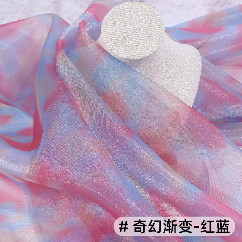 Glänzender Transparenter Regenbogen Organza Stoff Verlauf Pro Meter für Kleidung Kleid Hochzeitsdekoration Nähen DIY Designer Stoff