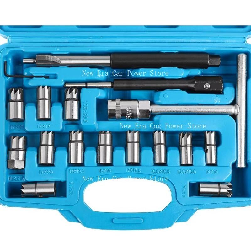 17PCS Fuel Injector Cleaning & Repair Tool Kit, Valve Seat Reamer Set for Car