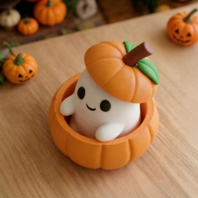 1 Set Creative 3D Printed Halloween Pumpkin Elf Decor With Pumpkin Base Ghost & Hat Desktop Ornament For Holiday Scene