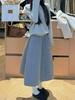 Korean A-Line Grey Wool Knitwear & Half Skirt Set - 2025 Autumn/Winter Collection