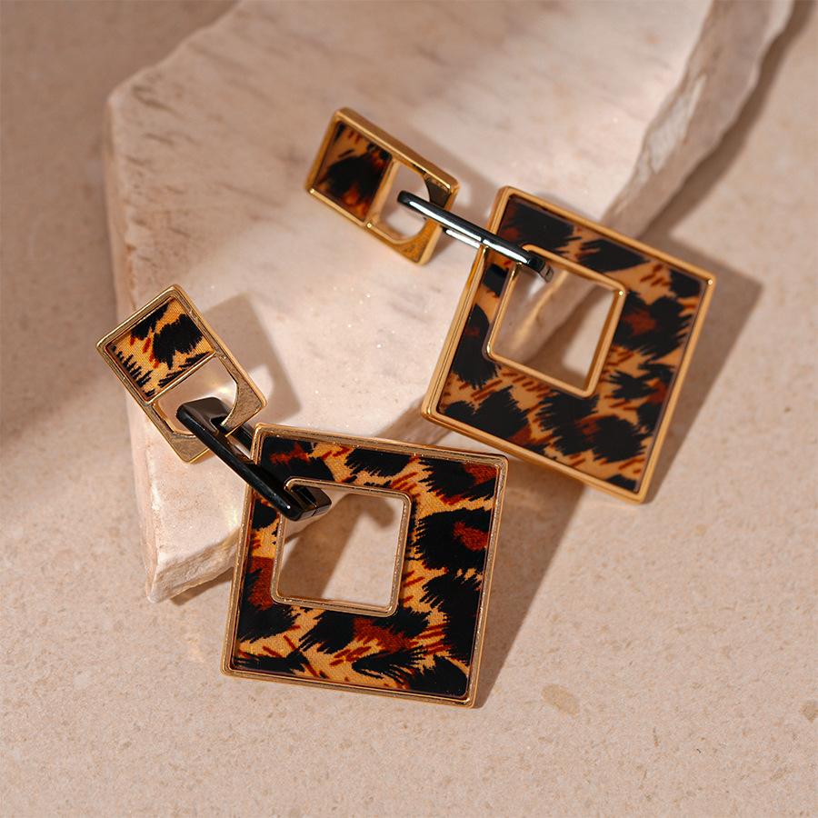 Винтажные акриловые серьги-гвоздики с геометрическим принтом леопарда, серебряная игла, осенне-зимние, премиум-серьги